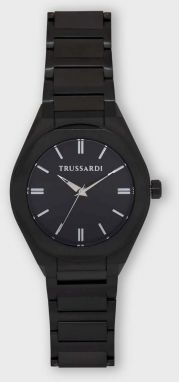 Hodinky a puzdro na karty Trussardi čierna farba, R2453156007