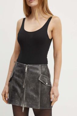 Kožená sukňa MAX&Co. čierna farba, mini, áčkový strih, 2426406011200