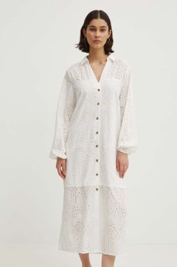 Bavlnené šaty Never Fully Dressed Jenna Shirt dress biela farba, midi, rovný strih, NFDDR1349