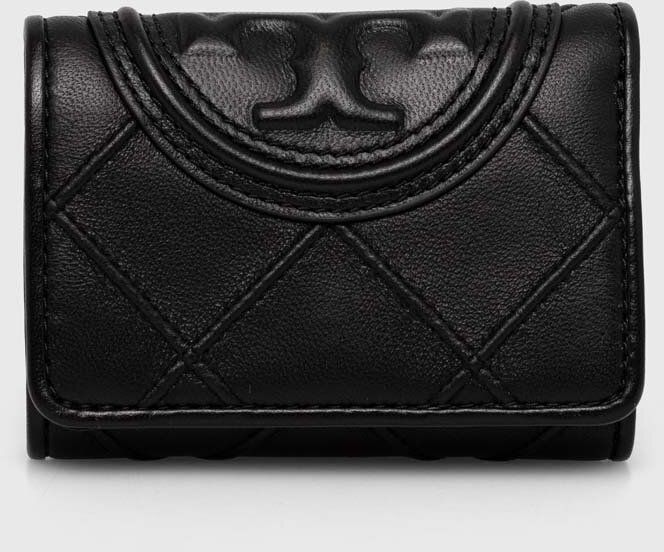Kožená peňaženka Tory Burch Fleming Soft Small dámska, čierna farba, 156558.001