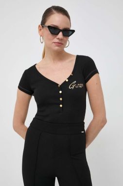 Tričko Guess HENLEY OLYMPIA dámsky, čierna farba, W4RP47 K1814