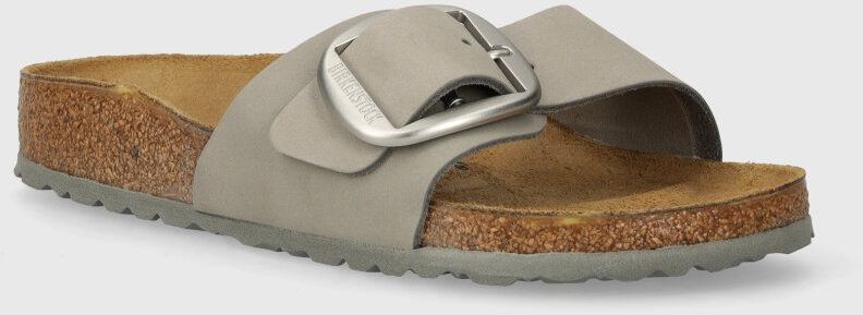 Nubukové šľapky Birkenstock Madrid Big Buckle šedá farba, 1022176