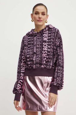 Bavlnená mikina Versace Jeans Couture dámska, fialová farba, s kapucňou, vzorovaná, 77HAI314 FS172