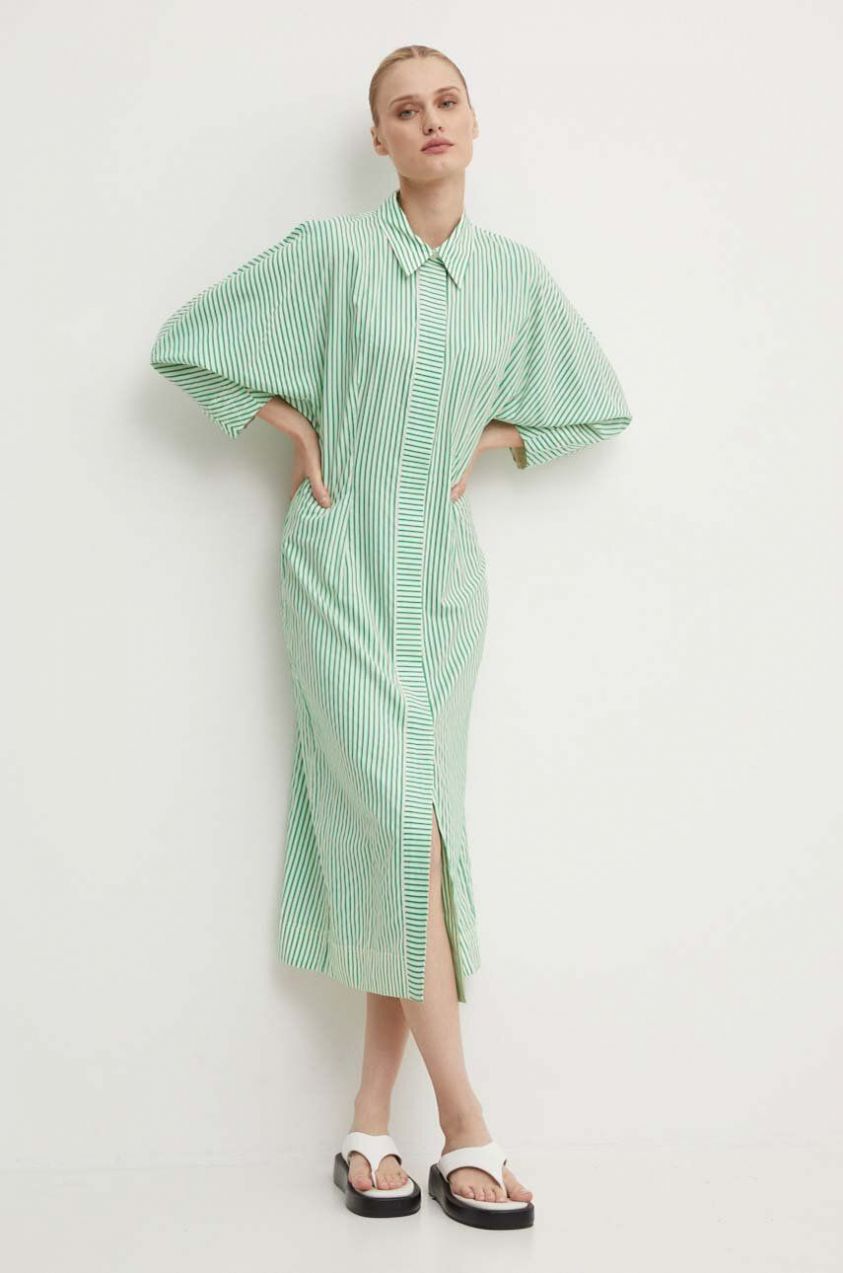 Šaty Day Birger et Mikkelsen Laurie - Daily Classic Stripe RD zelená farba, midi, áčkový strih, DAY65243267