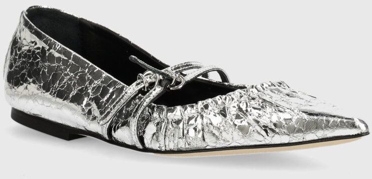Kožené balerínky MSGM strieborná farba, 3741MDS420 905