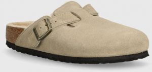 Semišové šľapky Birkenstock Boston Shearling dámske, béžová farba, 1028299