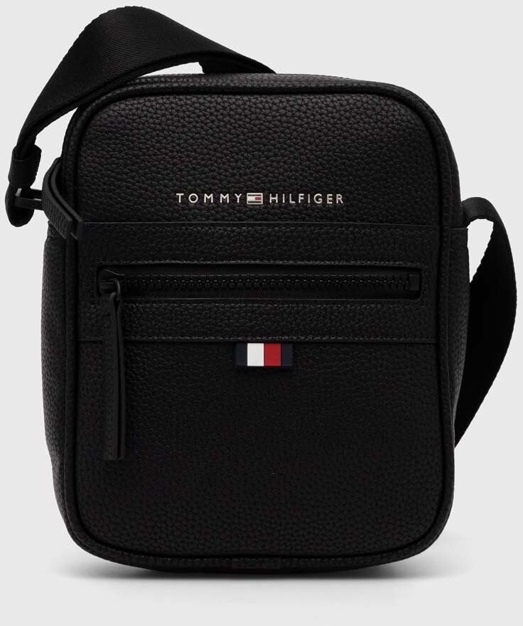 Kožená taška Tommy Hilfiger čierna farba, AM0AM09504