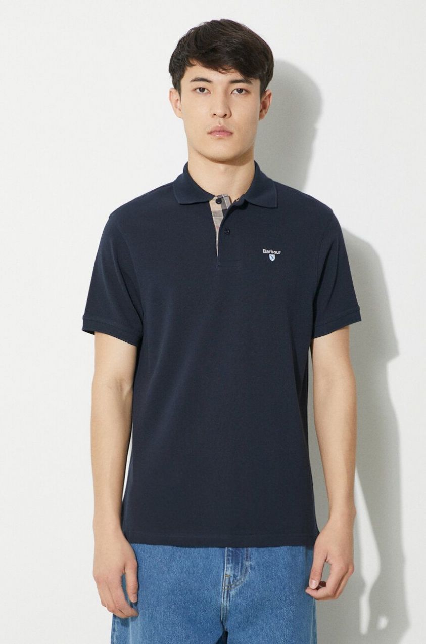 Bavlnené polo tričko Barbour Tartan Pique Polo tmavomodrá farba, s nášivkou, MML0012
