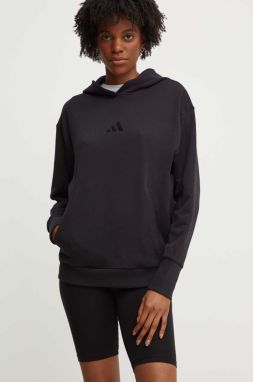 Bavlnená mikina adidas All SZN dámska, čierna farba, s kapucňou, jednofarebná, IW1026