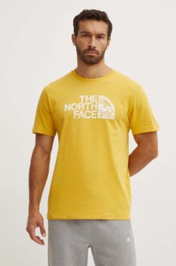 Bavlnené tričko The North Face pánske, žltá farba, s potlačou, NF0A87NXQOA1