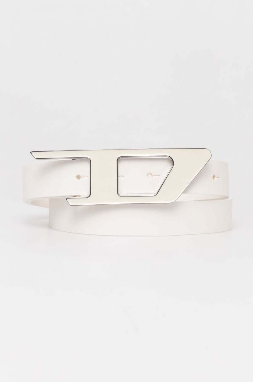 Kožený opasok Diesel D LOGO B-DLOGO II BELT dámsky,biela farba,X09917.PR227