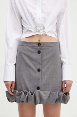 Vlnená sukňa MSGM šedá farba, mini, rovný strih, 3741MDD22.247506