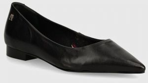 Kožené balerínky Tommy Hilfiger TH POINTY BALLERINA čierna farba, FW0FW08291