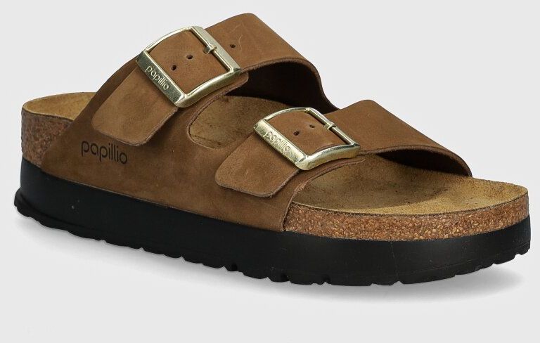 Nubukové šľapky Birkenstock Arizona Platform Flex Birkenstock x Papillio hnedá farba, na platforme, 1028366