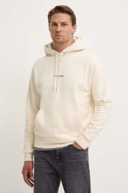 Bavlnená mikina The Kooples pánska, béžová farba, s kapucňou, s potlačou, HSWE22072K