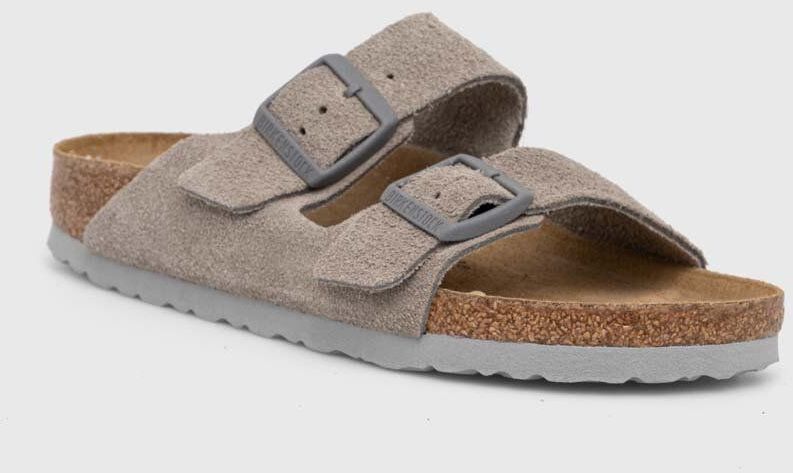 Semišové šľapky Birkenstock Arizona dámske, šedá farba, 1027687