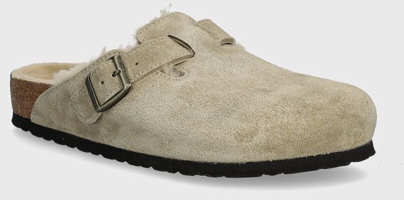 Šľapky Birkenstock Boston Shearling pánske, béžová farba, 1028289