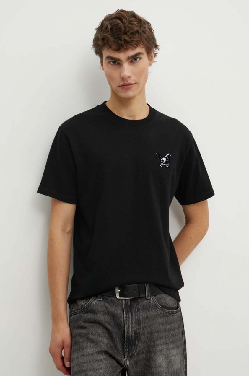 Bavlnené tričko The Kooples pánske, čierna farba, s nášivkou, HTSC29028K