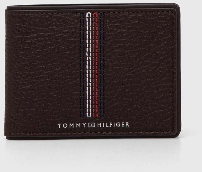 Kožená peňaženka Tommy Hilfiger pánska, hnedá farba, AM0AM12528