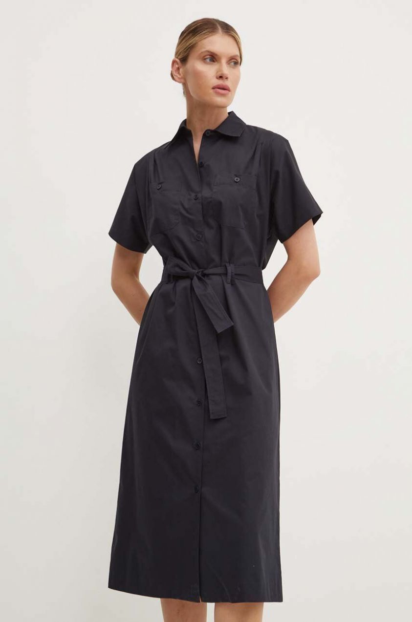 Bavlnené šaty A.P.C. robe new drew tmavomodrá farba, midi, rovný strih, COGZR.F05959