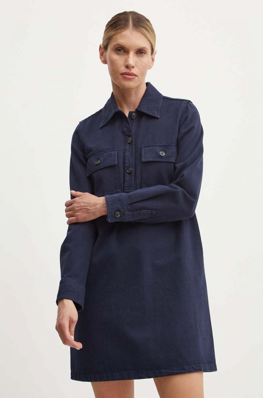 Rifľové šaty A.P.C. robe mia tmavomodrá farba, mini, rovný strih, COGZV.F05878