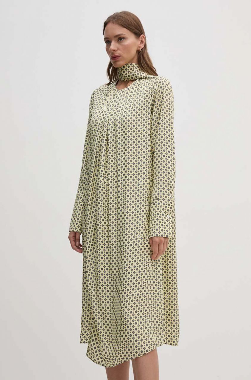 Šaty Tommy Hilfiger žltá farba, midi, rovný strih, WW0WW42318