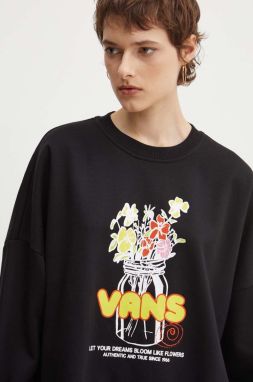 Mikina Vans dámska, čierna farba, s potlačou, VN000KH8BLK1