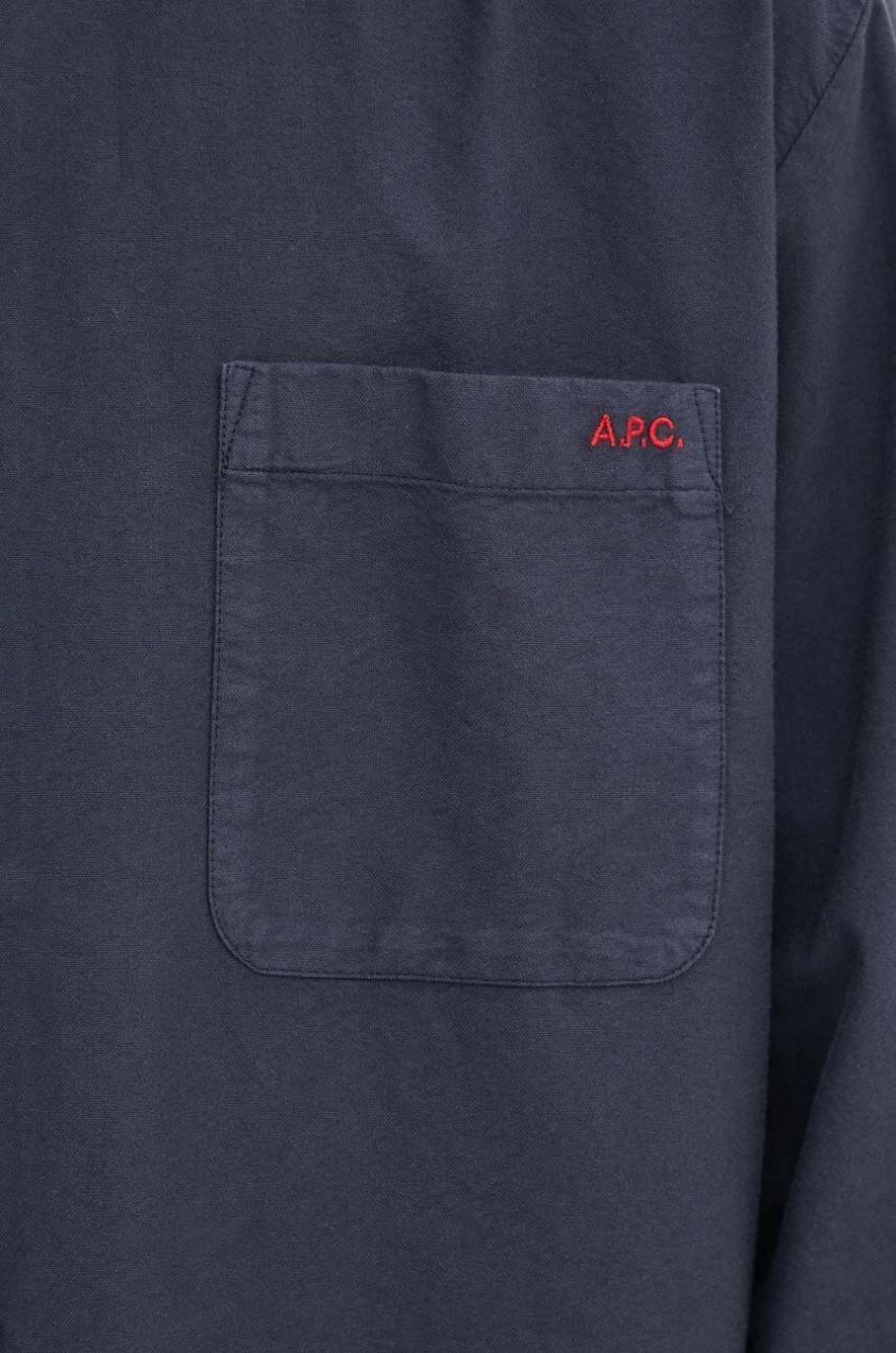 Bavlnená košeľa A.P.C. Chemise Mateo Logo pánska, tmavomodrá farba, voľný strih, s golierom button-down, COHAH.H12599