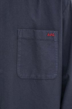 Bavlnená košeľa A.P.C. Chemise Mateo Logo pánska, tmavomodrá farba, voľný strih, s golierom button-down, COHAH.H12599