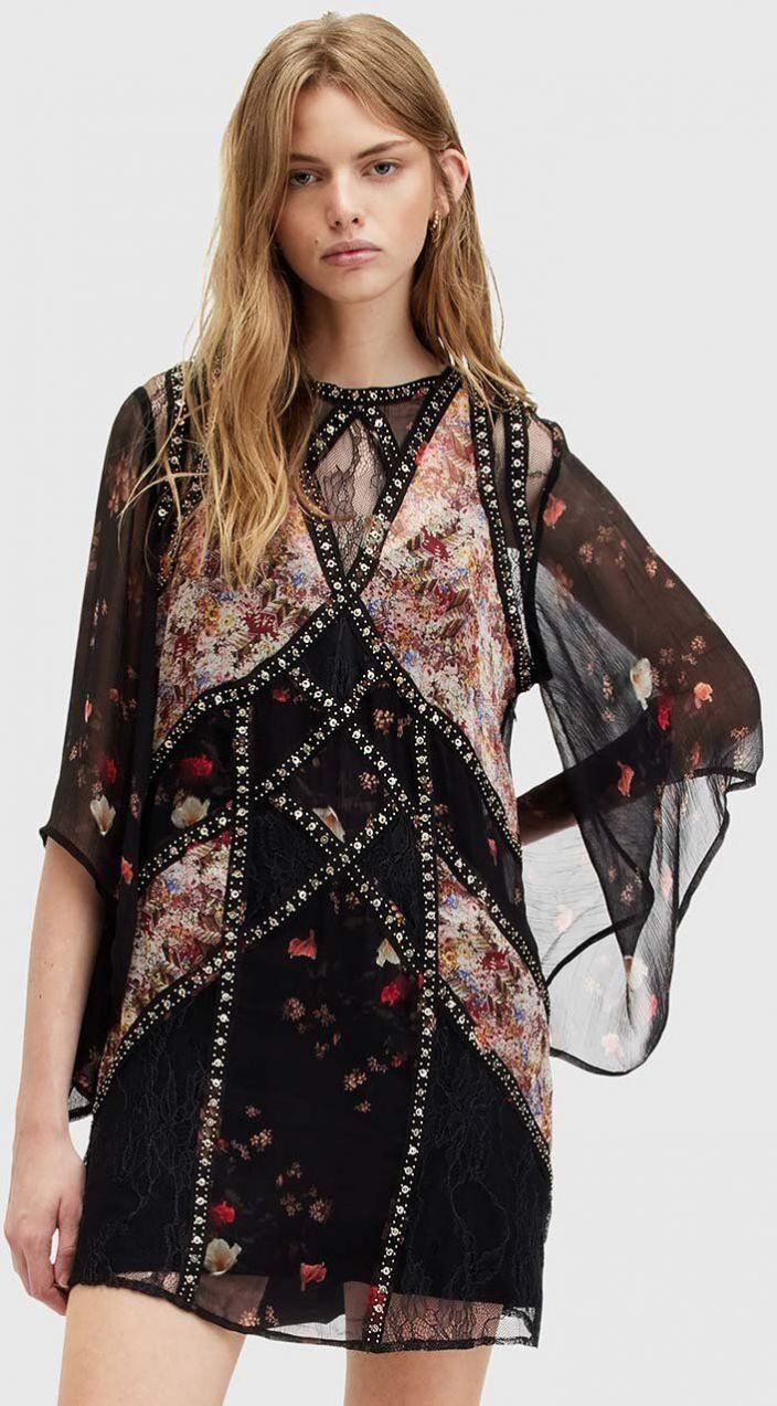 Šaty AllSaints LUCIA KORA DRESS čierna farba, mini, rovný strih, W103DA