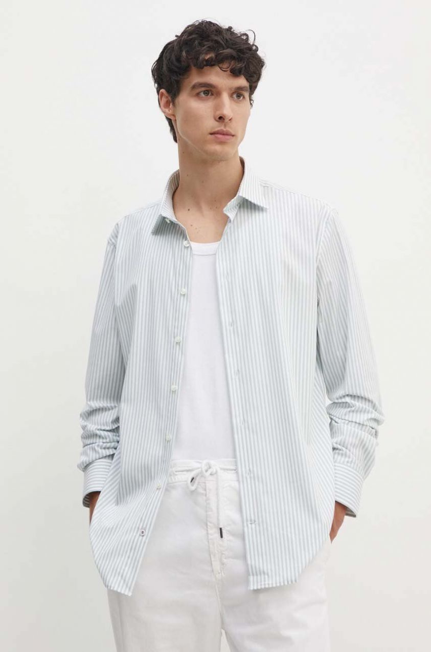 Košeľa Tommy Hilfiger pánska, zelená farba, regular, s klasickým golierom, MW0MW34597