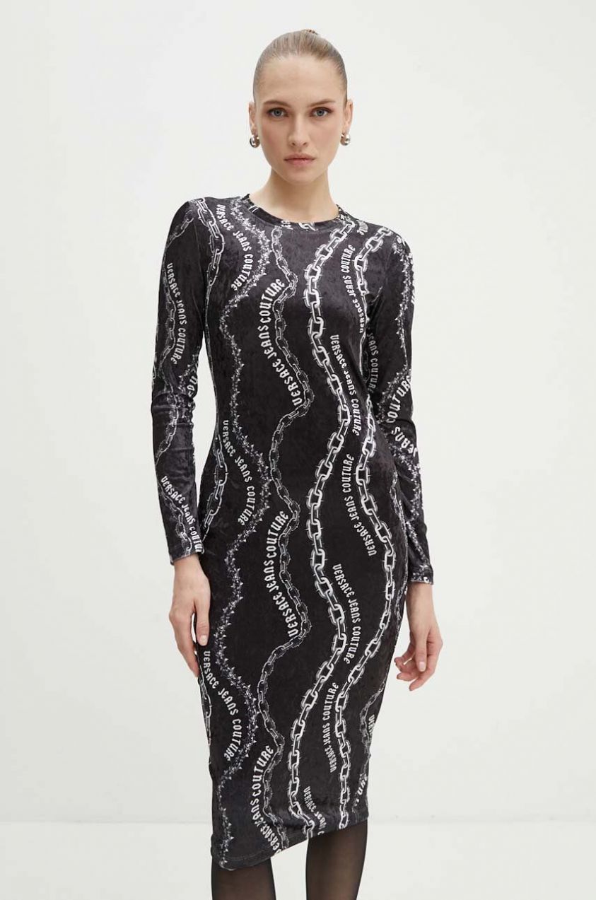 Zamatové šaty Versace Jeans Couture čierna farba, mini, priliehavá, 77HAO9B0 JS367