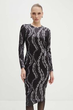 Zamatové šaty Versace Jeans Couture čierna farba, mini, priliehavá, 77HAO9B0 JS367