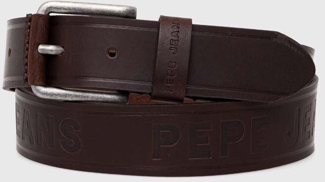 Kožený opasok Pepe Jeans DAYTON BELT pánsky, hnedá farba, PM021027