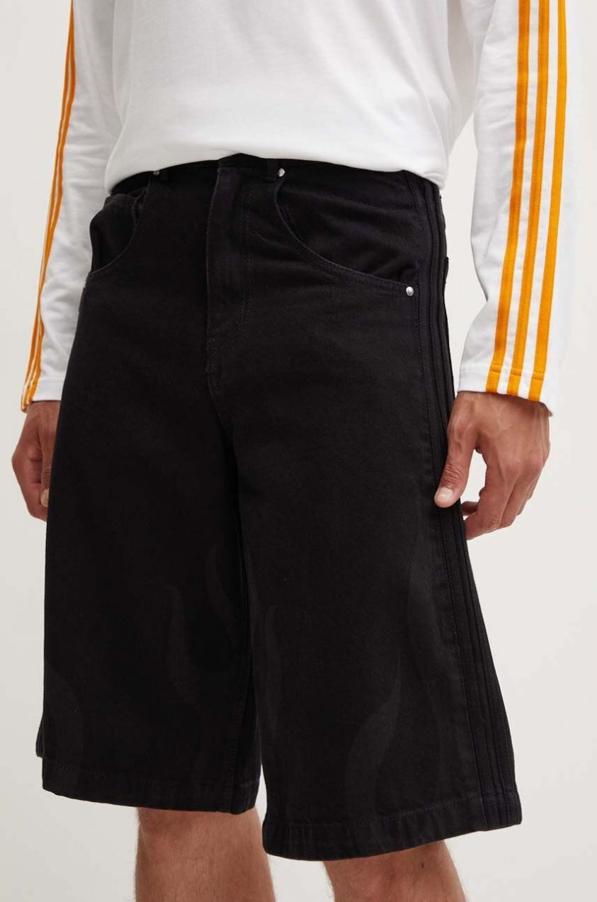 Rifľové krátke nohavice adidas Originals pánske, čierna farba, IS0217