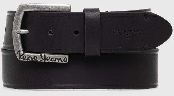 Kožený opasok Pepe Jeans MOSS BELT pánsky, čierna farba, PM021026