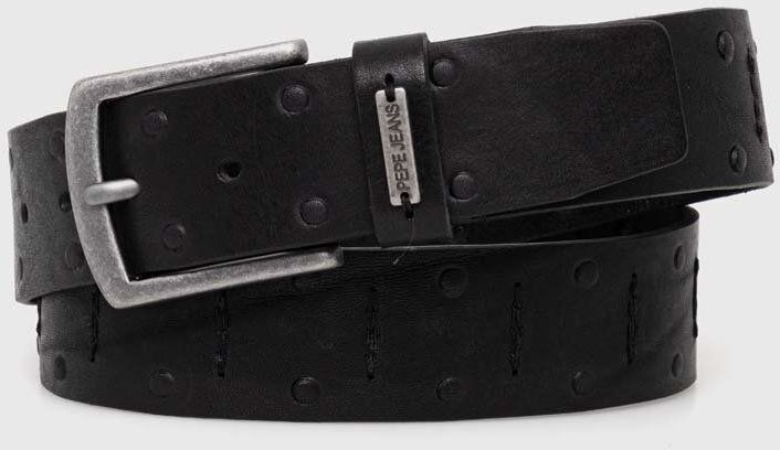 Kožený opasok Pepe Jeans KENT BELT pánsky, čierna farba, PM021030