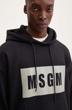 Bavlnená mikina MSGM pánska, čierna farba, s kapucňou, s potlačou, 3740MM525.247799
