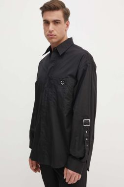 Bavlnená košeľa Versace Jeans Couture pánska, čierna farba, voľný strih, s klasickým golierom, 77GAL218 N0132