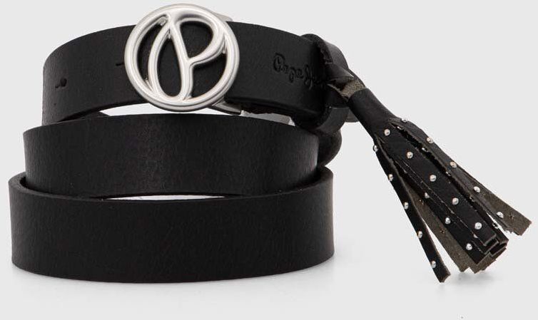 Kožený opasok Pepe Jeans ATHENAS BELT dámsky, čierna farba, PL020851