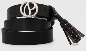 Kožený opasok Pepe Jeans ATHENAS BELT dámsky, čierna farba, PL020851