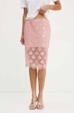 Sukňa Rotate Sequin Pencil Skirt ružová farba, midi, rovný strih, 1134461922