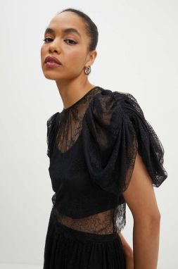 Blúzka Rotate Lace Puff Sleeve Top dámska, čierna farba, jednofarebná, 112727100