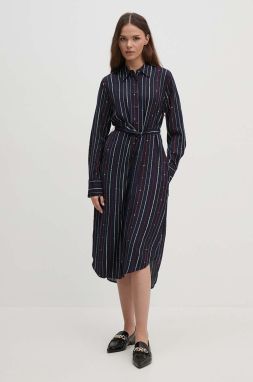 Šaty Tommy Hilfiger tmavomodrá farba, midi, rovný strih, WW0WW42302