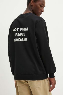 Bavlnená mikina Drôle de Monsieur pánska, čierna farba, s potlačou, PERM.SW149.CO127 Le Sweatshirt Slogan