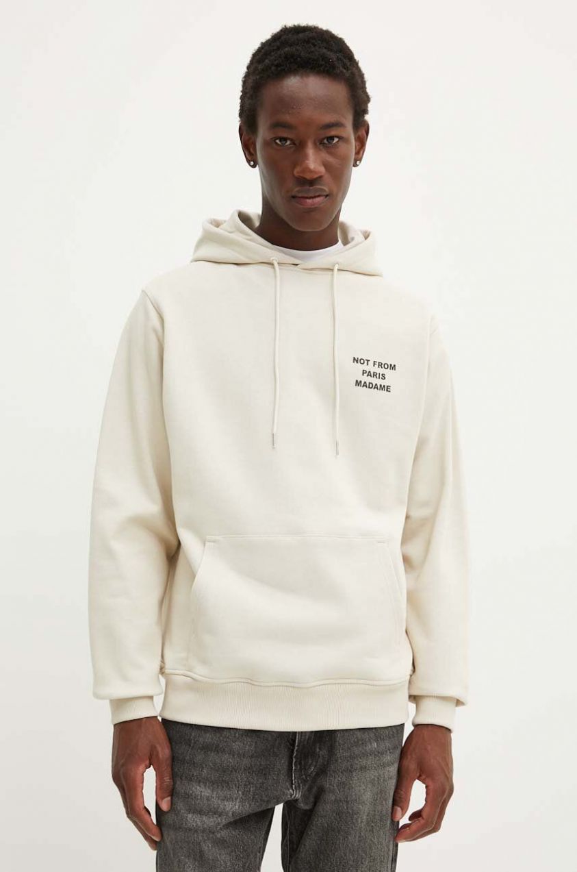 Bavlnená mikina Drôle de Monsieur pánska, béžová farba, s kapucňou, s potlačou, PERM.HO162.CO127 Le Hoodie Slogan