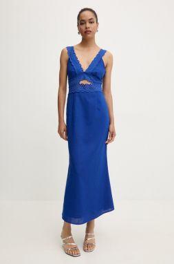 Šaty s prímesou ľanu Never Fully Dressed Mimi Dress maxi, áčkový strih, NFDDR1500
