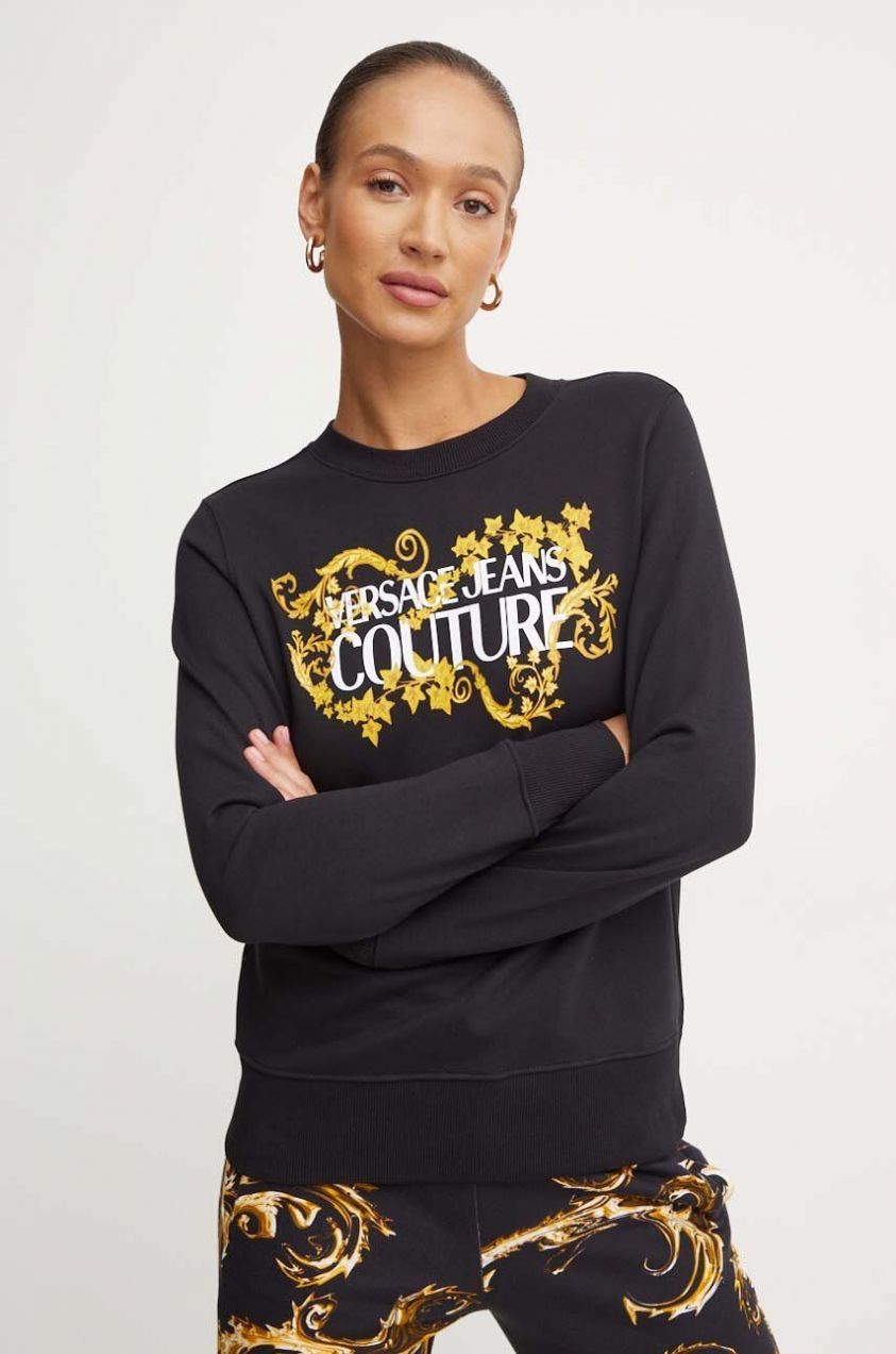Bavlnená mikina Versace Jeans Couture dámska, čierna farba, s potlačou, 77HAIE05 CF00E