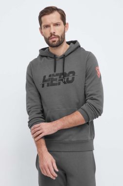 Bavlnená mikina Rossignol HERO pánska, šedá farba, s kapucňou, s potlačou
