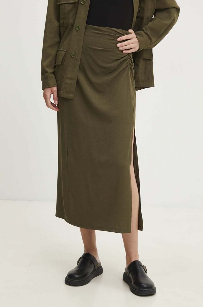 Ľanová sukňa Answear.LAB zelená farba, maxi, rovný strih